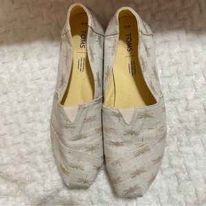 Toms dragonfly shoes, worn once, EUC, W10 gold and cream